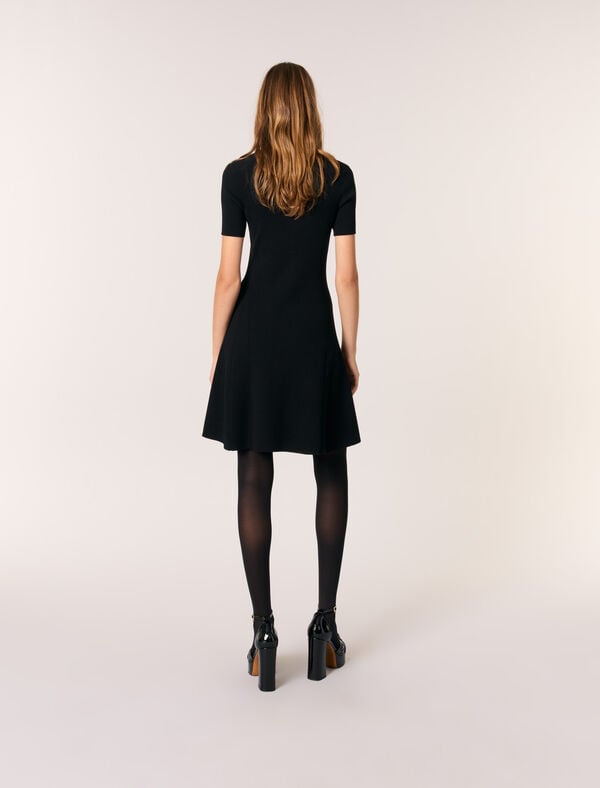 Maje Robe Courte En Maille Côtelée Noir