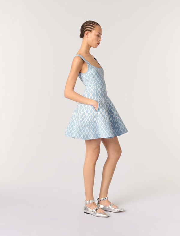 Maje Robe Courte En Maille Jacquard Bleu/blanc