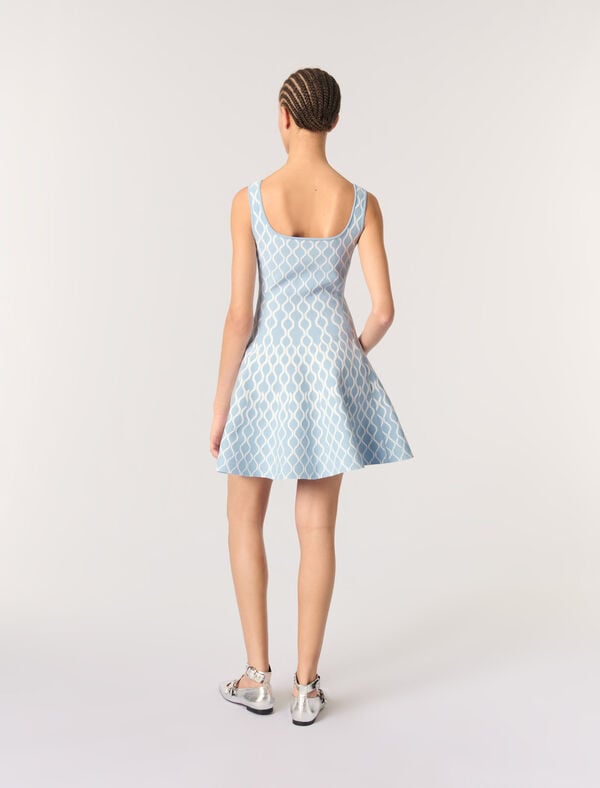 Maje Robe Courte En Maille Jacquard Bleu/blanc
