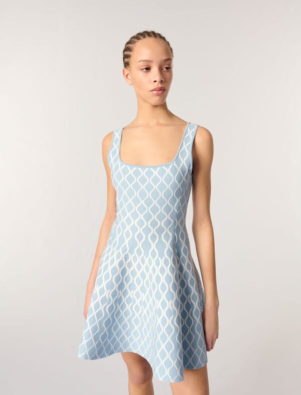 Maje Robe Courte En Maille Jacquard Bleu/blanc