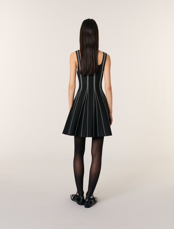 Maje Robe Courte En Maille Jacquard Noir / Ecru