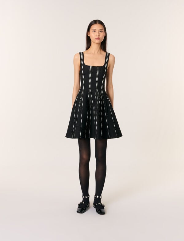 maje Robe courte en maille jacquard Noir / Ecru