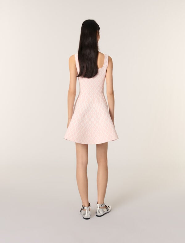 Maje Robe Courte En Maille Jacquard Rose Pale