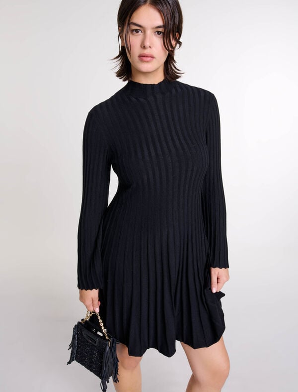 Maje Robe Courte En Maille Noir