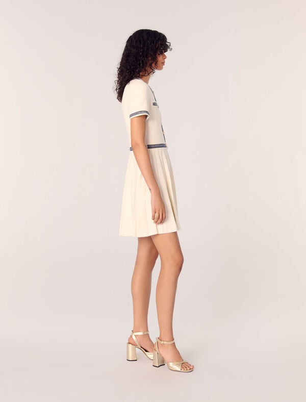 Maje Robe Courte En Maille Plissée Ecru
