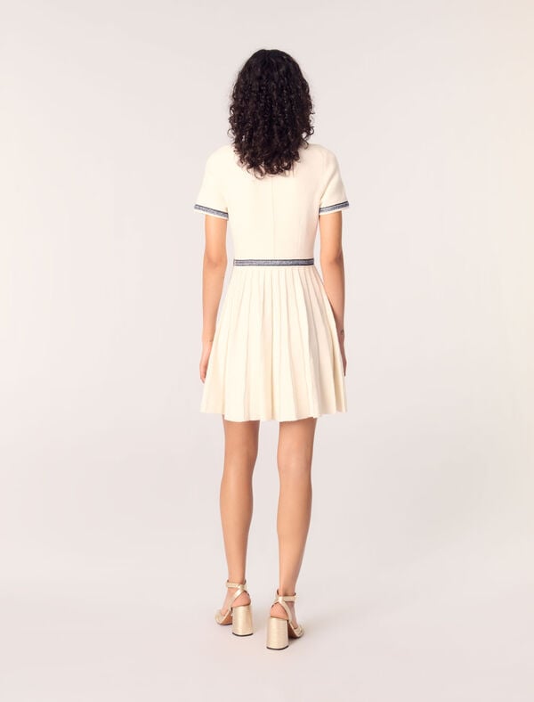 Maje Robe Courte En Maille Plissée Ecru