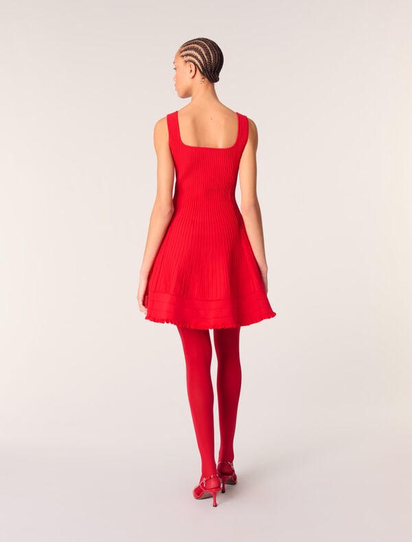 Maje Robe Courte En Maille Rouge