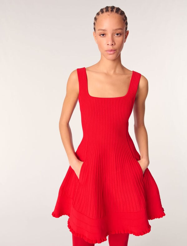 Maje Robe Courte En Maille Rouge