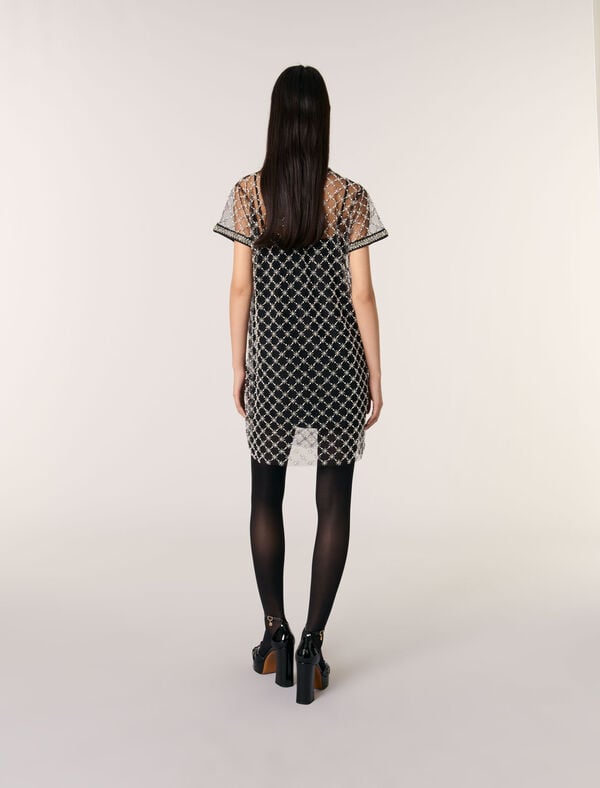 Maje Robe Courte En Tulle Brodé Noir