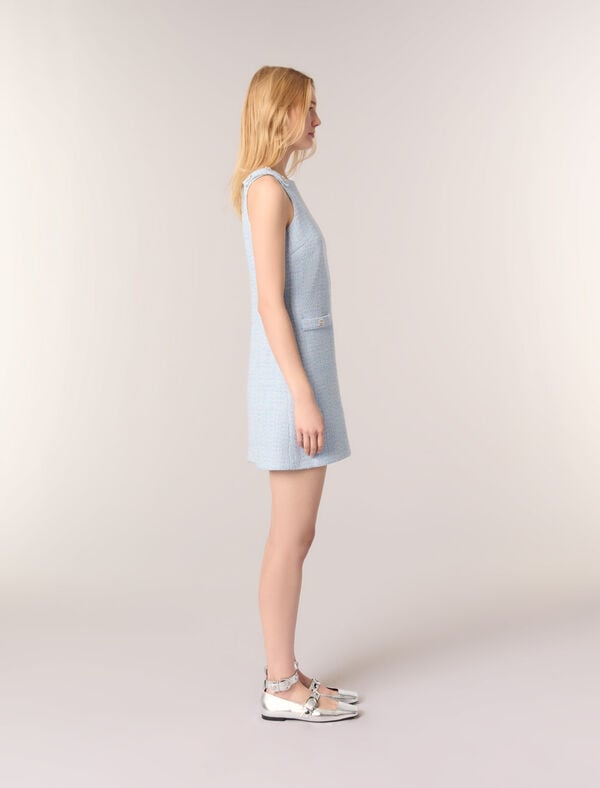 Maje Robe Courte En Tweed Bleu Ciel