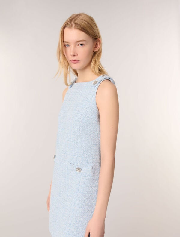 Maje Robe Courte En Tweed Bleu Ciel