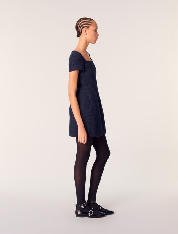 Maje Robe Courte En Tweed Marine