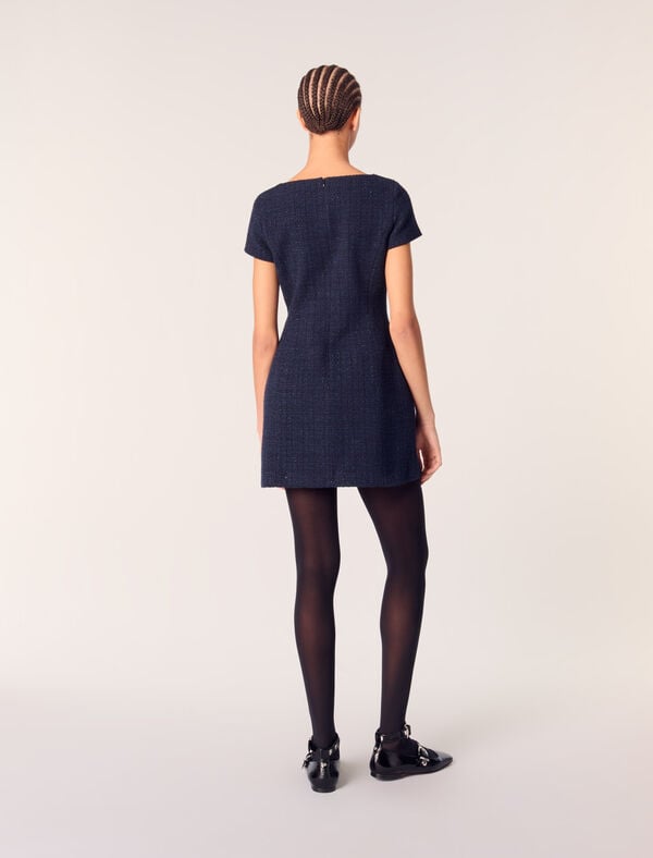 Maje Robe Courte En Tweed Marine