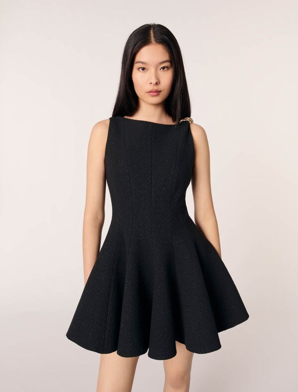 Maje Robe Courte évasée En Tweed Noir