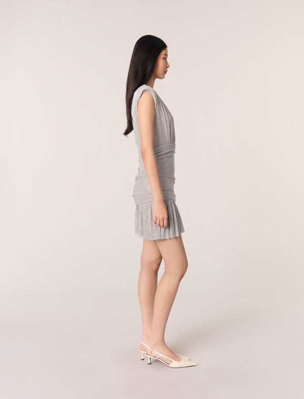 Maje Robe Courte Métallisée Dore Argente