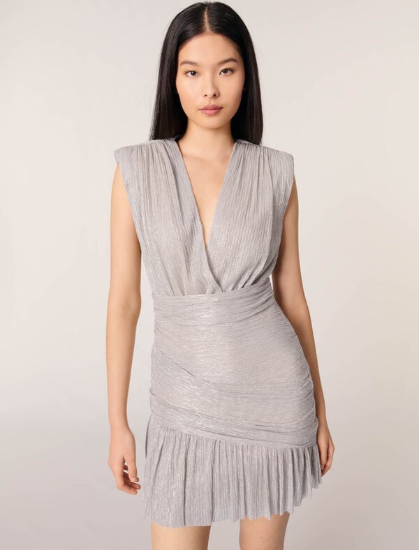 Maje Robe Courte Métallisée Dore Argente