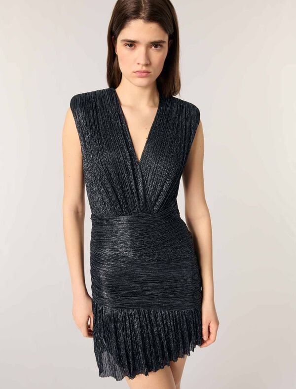 Maje Robe Courte Métallisée Marine