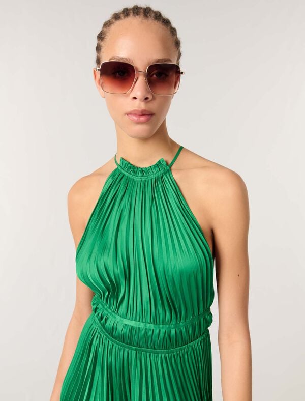 Maje Robe Courte Plissée Dos Nu Vert