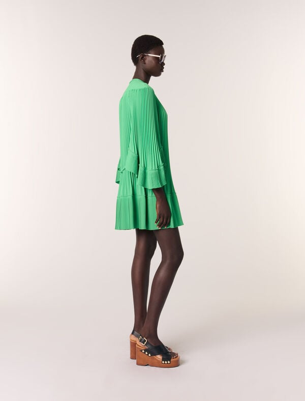 Maje Robe Courte Plissée Vert