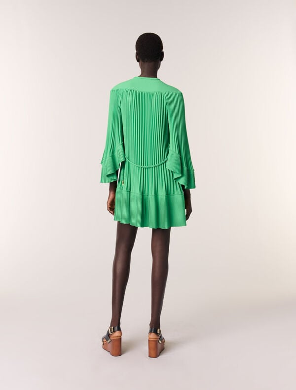 Maje Robe Courte Plissée Vert