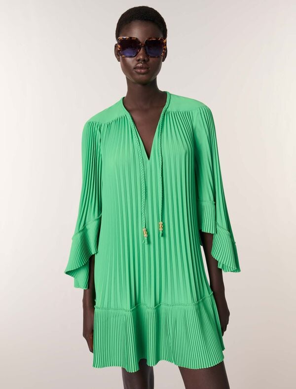Maje Robe Courte Plissée Vert