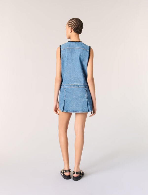 Maje Robe En Denim Et Galons Brodés Bleu