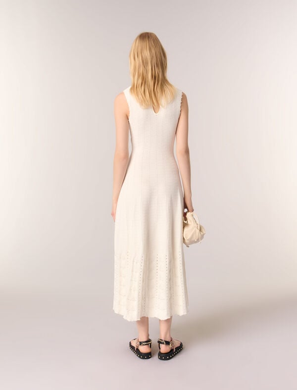 Maje Robe En Maille Pointelle Perlée Blanc
