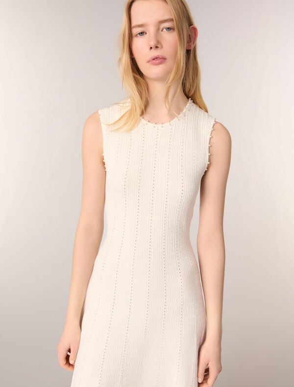 Maje Robe En Maille Pointelle Perlée Blanc