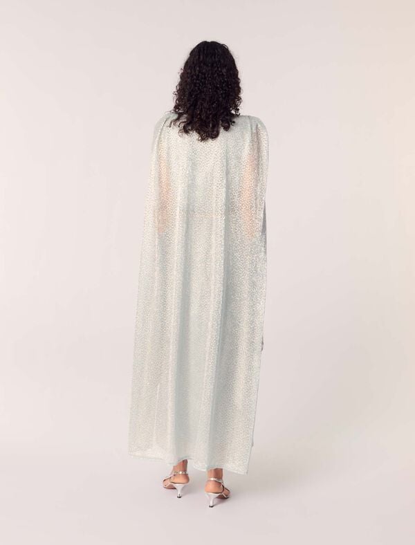 Maje Robe Longue à Cape En Lurex Bleu Ciel