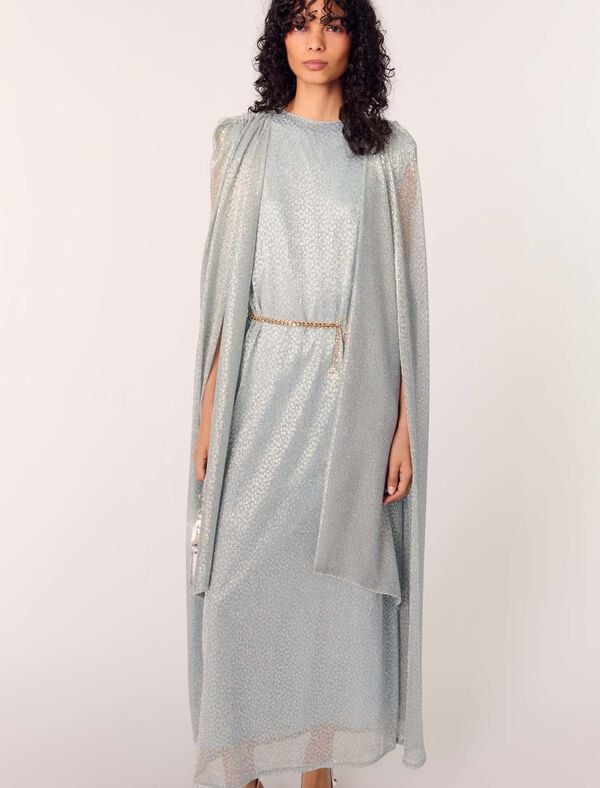 Maje Robe Longue à Cape En Lurex Bleu Ciel