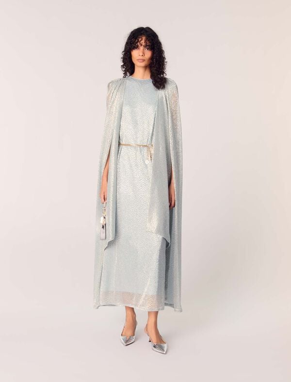 maje Robe longue à cape en lurex Bleu Ciel