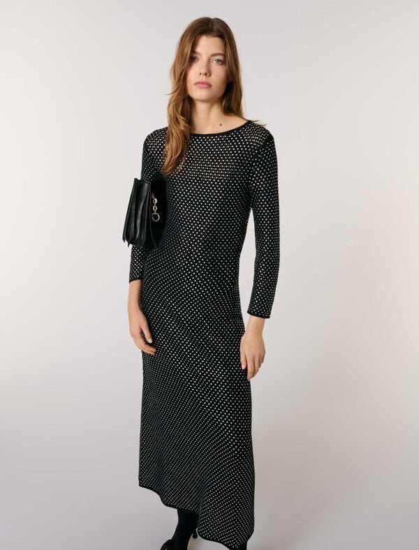 Maje Robe Longue à Strass Noir