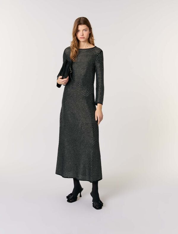 maje Robe longue à strass Noir