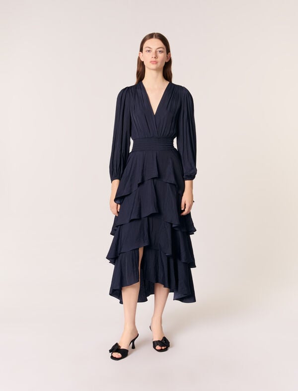 maje Robe longue à volants Marine