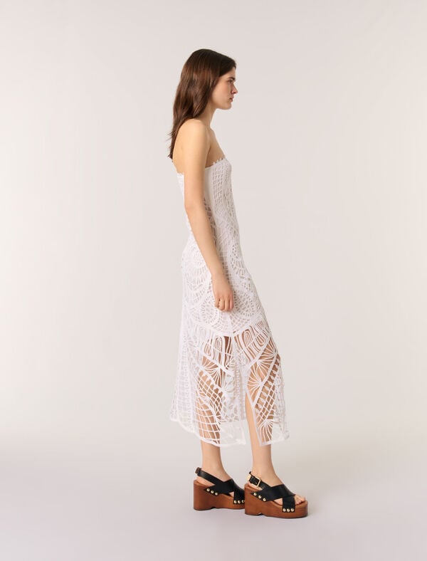 Maje Robe Longue Asymétrique En Crochet Blanc