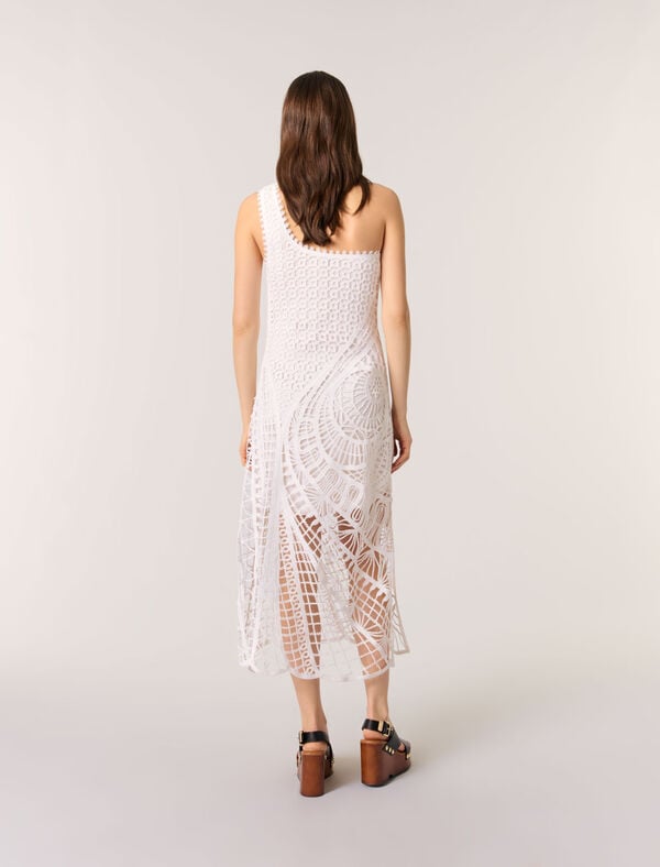 Maje Robe Longue Asymétrique En Crochet Blanc