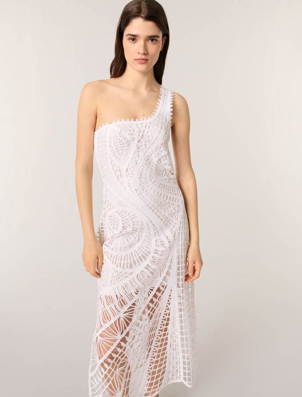 Maje Robe Longue Asymétrique En Crochet Blanc
