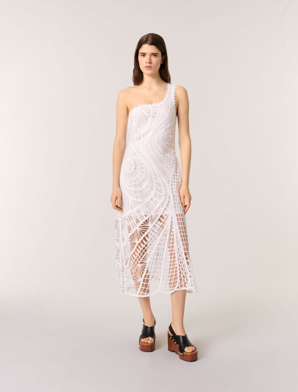maje Robe longue asymétrique en crochet Blanc