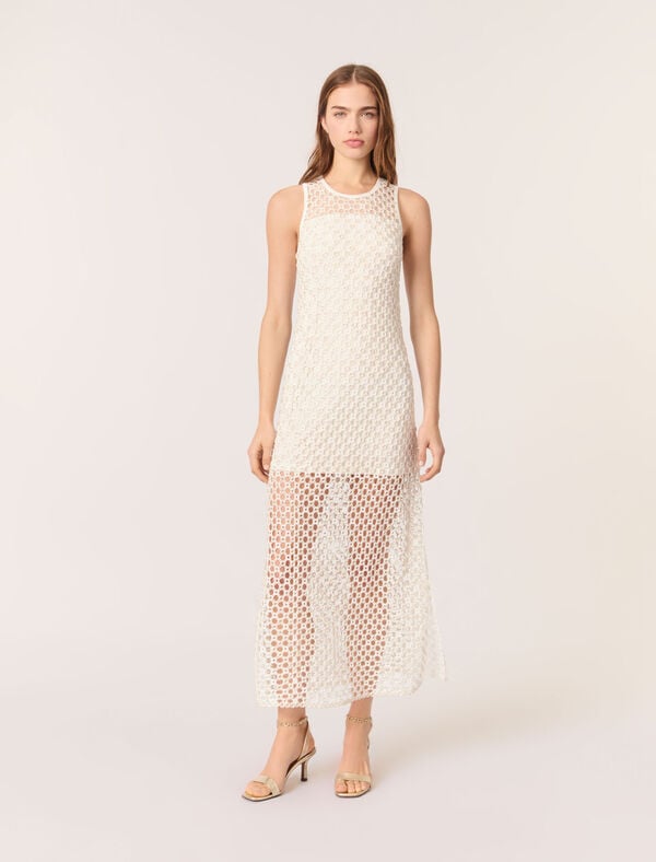 maje Robe longue en crochet avec perles Marine