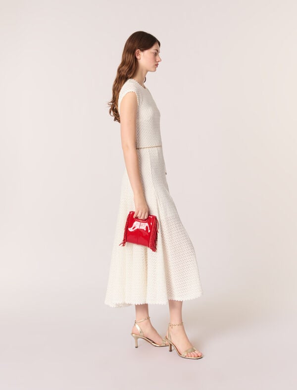 Maje Robe Longue En Crochet Blanc