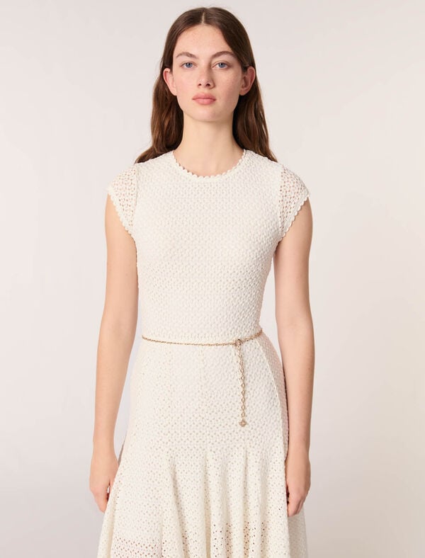 Maje Robe Longue En Crochet Blanc
