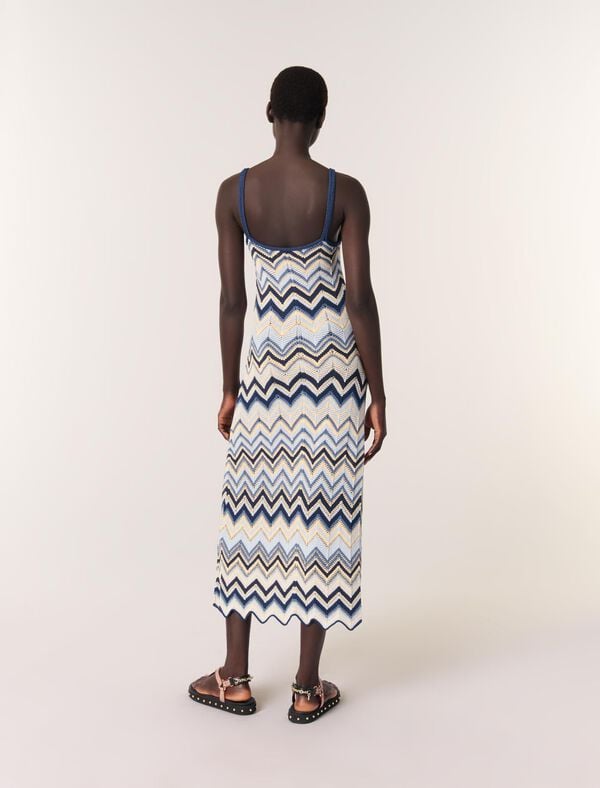 Maje Robe Longue En Crochet Bleu/Ecru