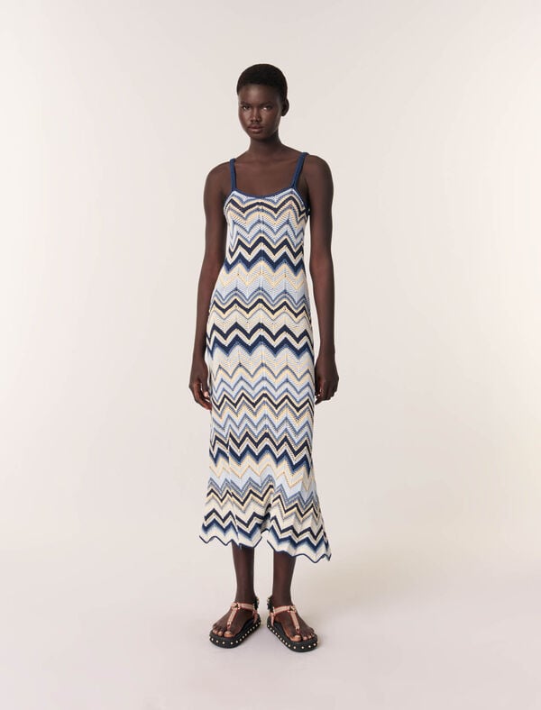 maje Robe longue en crochet Bleu/Ecru