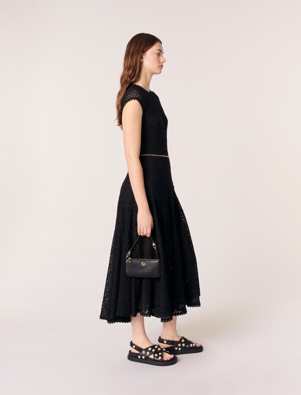 Maje Robe Longue En Crochet Noir