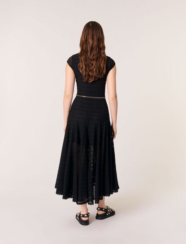 Maje Robe Longue En Crochet Noir