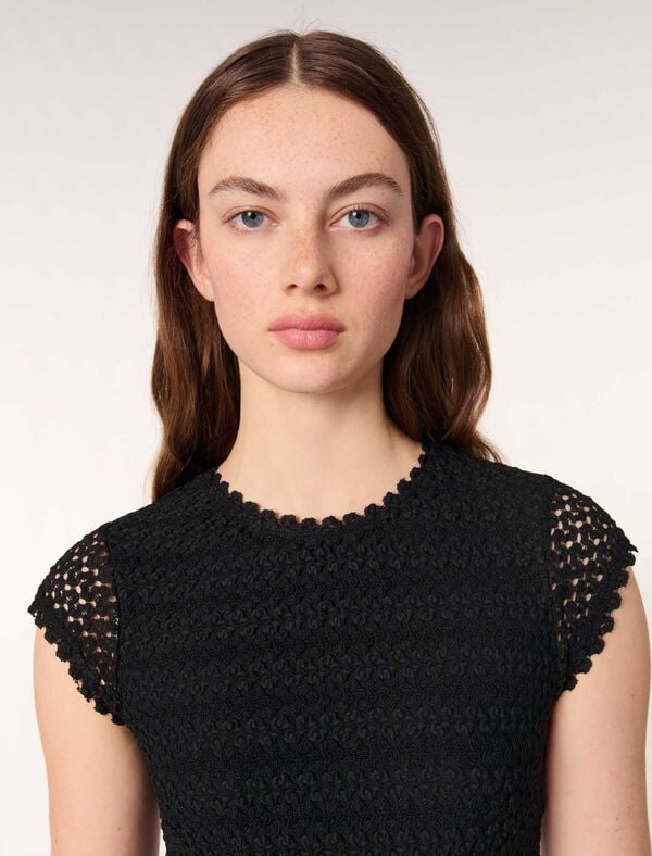 Maje Robe Longue En Crochet Noir