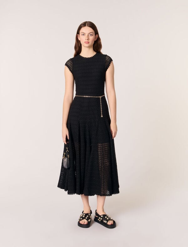 maje Robe longue en crochet Noir