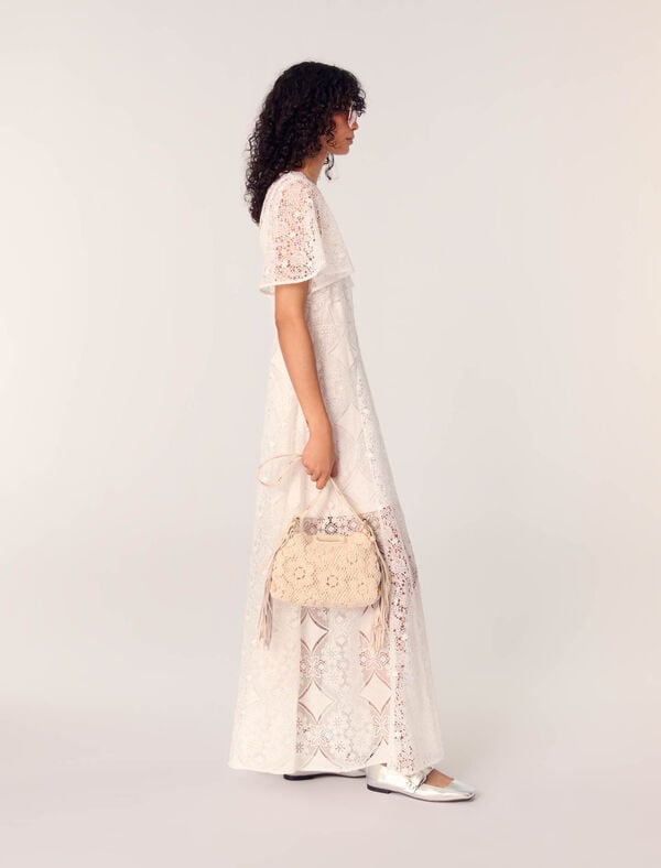 Maje Robe Longue En Guipure à Fleurs Blanc