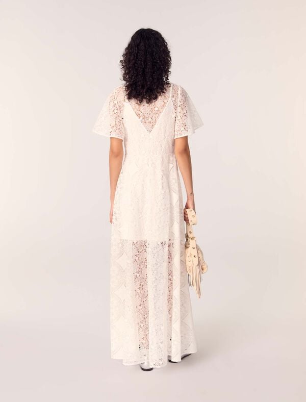 Maje Robe Longue En Guipure à Fleurs Blanc