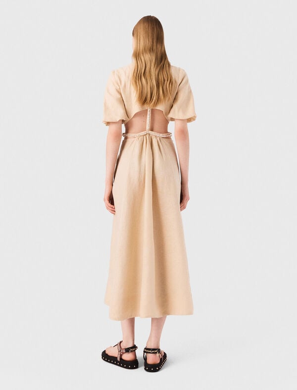 Maje Robe Longue En Lin Beige